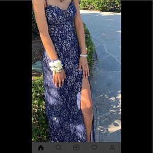 Long blue and silver dress